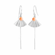 Earrings 5641 in Silver with Peach sea bamboo