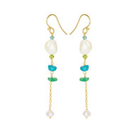 Earrings 5642 in Gold plated silver with Mix: White freshwater pearl, light pink freshwater pearl, apatite, peridote, turquoise, chrysoprase