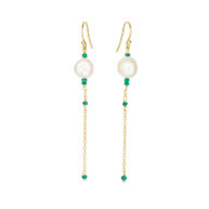 Earrings 5642 in Gold plated silver with Mix: White freshwater pearl, green agat