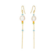 Earrings 5642 in Gold plated silver with Mix: White freshwater keshi pearl, apatite, carnelian, peridote