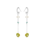Earrings 5643 in Silver with Mix: White freshwater pearl, apatite, peridote