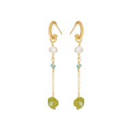 Earrings 5643 in Gold plated silver with Mix: White freshwater pearl, apatite, peridote