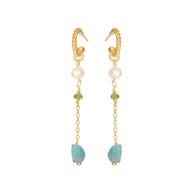 Earrings 5643 in Gold plated silver with Mix: White freshwater pearl, peridote, apatite