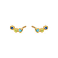Earrings 5646 in Gold plated silver with Mix: Peridote green zirconia, light blue zirconia, sapphire blue zirconia