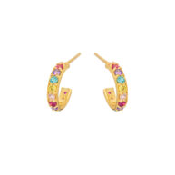 Earrings 5648 in Gold plated silver with Mix: Purple zirconia, pink zirconia, light pink zirconia, light blue zirconia, yellow zirconia