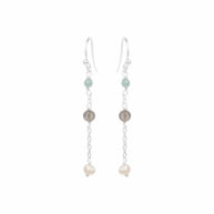 Earrings 5661 in Silver with Mix: amazonite, grey moonstone, white freshwater pearl