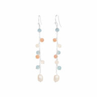 Earrings 5665 in Silver with Mix: aquamarine, white moonstone, peach moonstone, white freshwater pearl