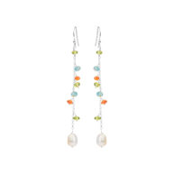 Earrings 5665 in Silver with Mix: apatite, carnelian, peridote, white freshwater pearl