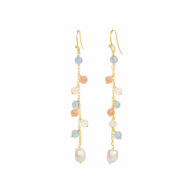Earrings 5665 in Gold plated silver with Mix: aquamarine, white moonstone, peach moonstone, white freshwater pearl