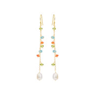 Earrings 5665 in Gold plated silver with Mix: apatite, carnelian, peridote, white freshwater pearl