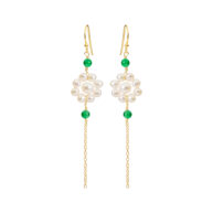 Earrings 5667 in Gold plated silver with Mix: White freshwater pearl, green agat