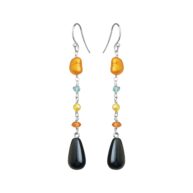 Earrings 5670 in Silver with Mix: apatite, coloured freshwater pearls, carnelian, black agate