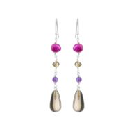 Earrings 5670 in Silver with Mix: amethyst, coloured freshwater pearls, smoky quartz