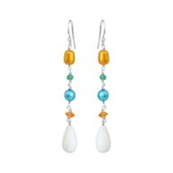 Earrings 5670 in Silver with Mix: green agate, white agate, carnelian, coloured freshwater pearls