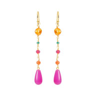 Earrings 5670 in Gold plated silver with Mix: orange freshwater pearl, orange serpentine, pink serpentine, green agate