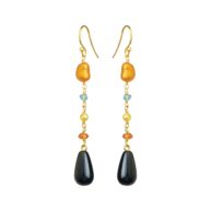 Earrings 5670 in Gold plated silver with Mix: apatite, coloured freshwater pearls, carnelian, black agate