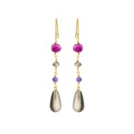 Earrings 5670 in Gold plated silver with Mix: amethyst, coloured freshwater pearls, smoky quartz