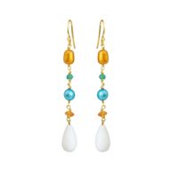 Earrings 5670 in Gold plated silver with Mix: green agate, white agate, carnelian, coloured freshwater pearls