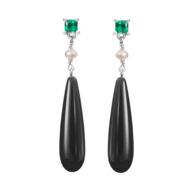 Earrings 5674 in Silver with Emerald green zirconia
