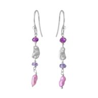 Earrings 5679 in Silver with Mix: Amethyst, iolite, coloured freshwater pearl