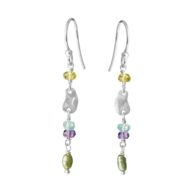 Earrings 5679 in Silver with Mix: Apatite, iolite, peridote, coloured freshwater pearl
