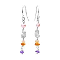 Earrings 5679 in Silver with Mix: amethyst, coloured freshwater pearls, carnelian, peach moonstone