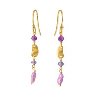 Earrings 5679 in Gold plated silver with Mix: Amethyst, iolite, coloured freshwater pearl