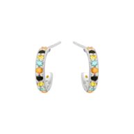 Earrings 5694 in Silver with Mix: yellow zirconia, light blue zirconia, black zirconia, orange zirconia