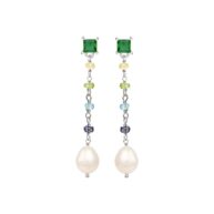 Earrings 5695 in Silver with Mix: apatite, citrine, white freshwater pearl, iolite, peridot, emerald green zirconia