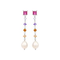 Earrings 5695 in Silver with Mix: amethyst, white freshwater pearl, carnelian, peach moonstone, pink zirconia, rose quartz