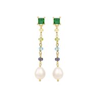 Earrings 5695 in Gold plated silver with Mix: apatite, citrine, white freshwater pearl, iolite, peridot, emerald green zirconia