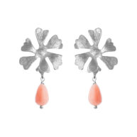 Earrings 5706 in Silver with Peach sea bamboo
