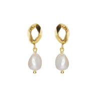 Earrings 5709 in Polished gold plated silver with White freshwater pearl