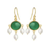 Earrings 5719 in Gold plated silver with Green agate