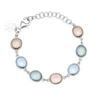 Bracelet 982 in Silver with Mix: green quartz, morganite crystal, synthetic blue topaz