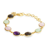 Bracelet 982 in Gold plated silver with Mix: amethyst, prehnite, smoky quartz, light pink crystal